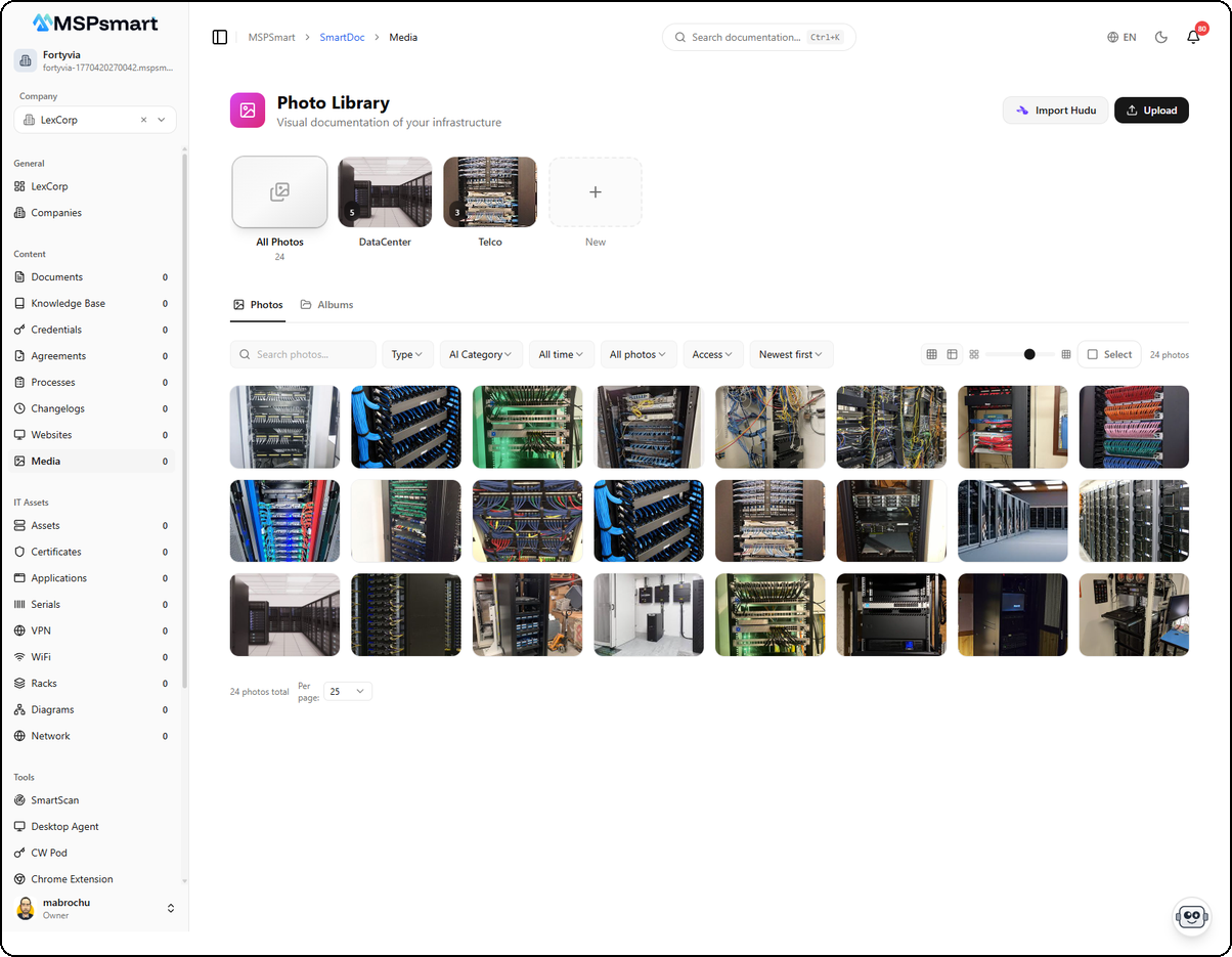 Media library — grid view with albums and photos