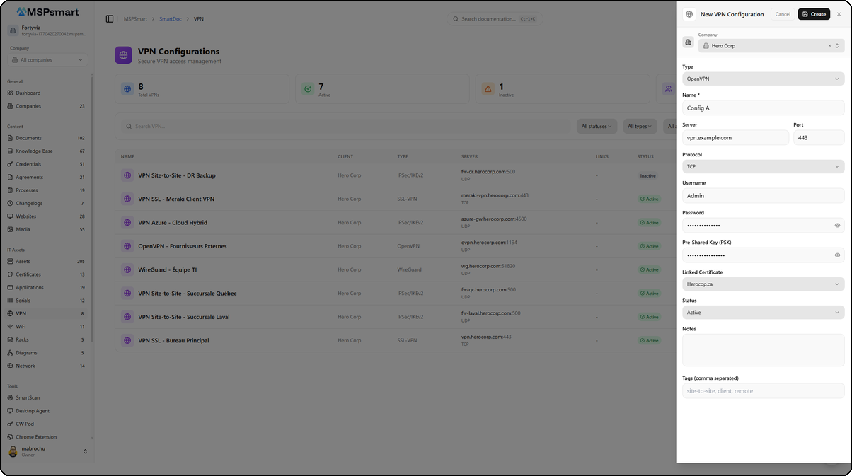 New VPN configuration creation form