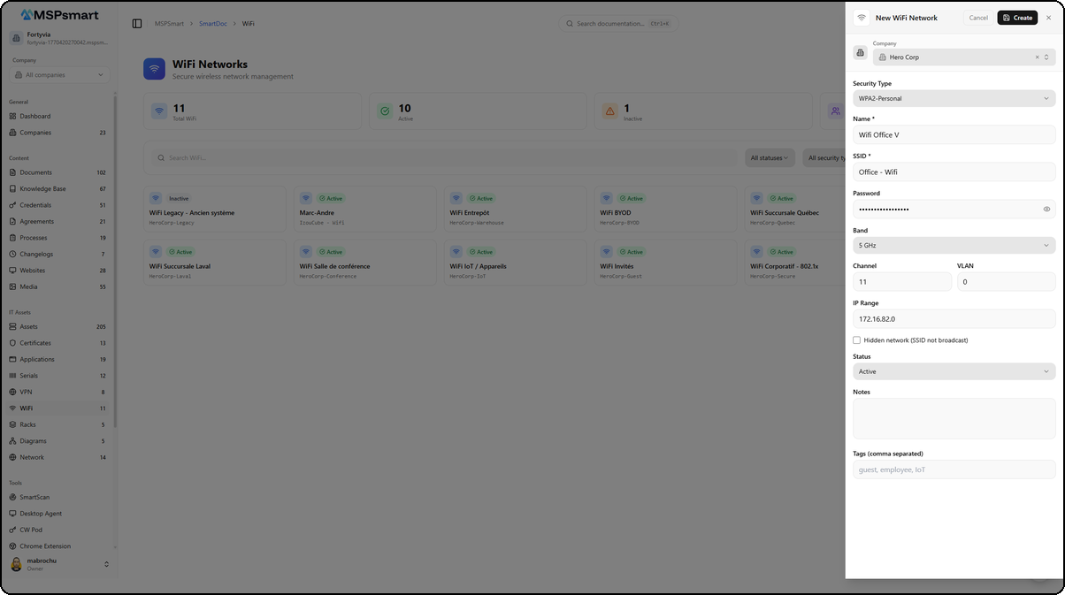 New WiFi network creation form