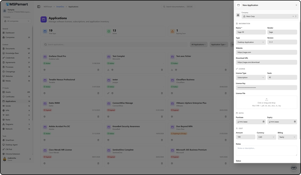 Formulaire de creation d'une nouvelle application