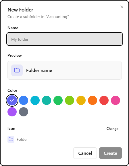 Menu contextuel dossier